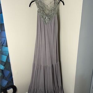 Peppe Peluso Gray Maxi Dress with Lace Detail